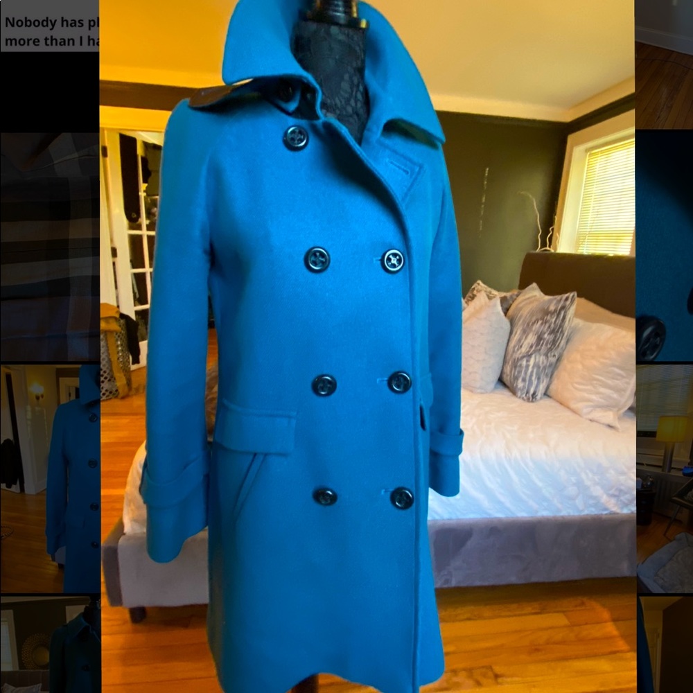 Trina Turk Teal Wool Blend Coat Sz 8